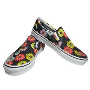 Vans Classic Slip On Peace Floral Black Shoes Sneakers Womens Size 8 Mens 6.5